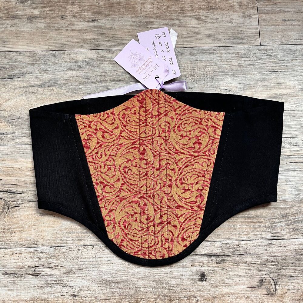 Lilac Lily Corset Belt Large Black Red Brocade Cottage Renaissance Festival NWT